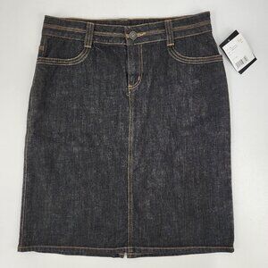 New Liz Claiborne Axcess Womens 12 32" Black Denim Skirt A-line Cotton Stretch